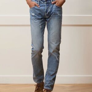 Todd Snyder Slim Selvedge Jeans Destroyed Was - 32x32- Med. Indigo
